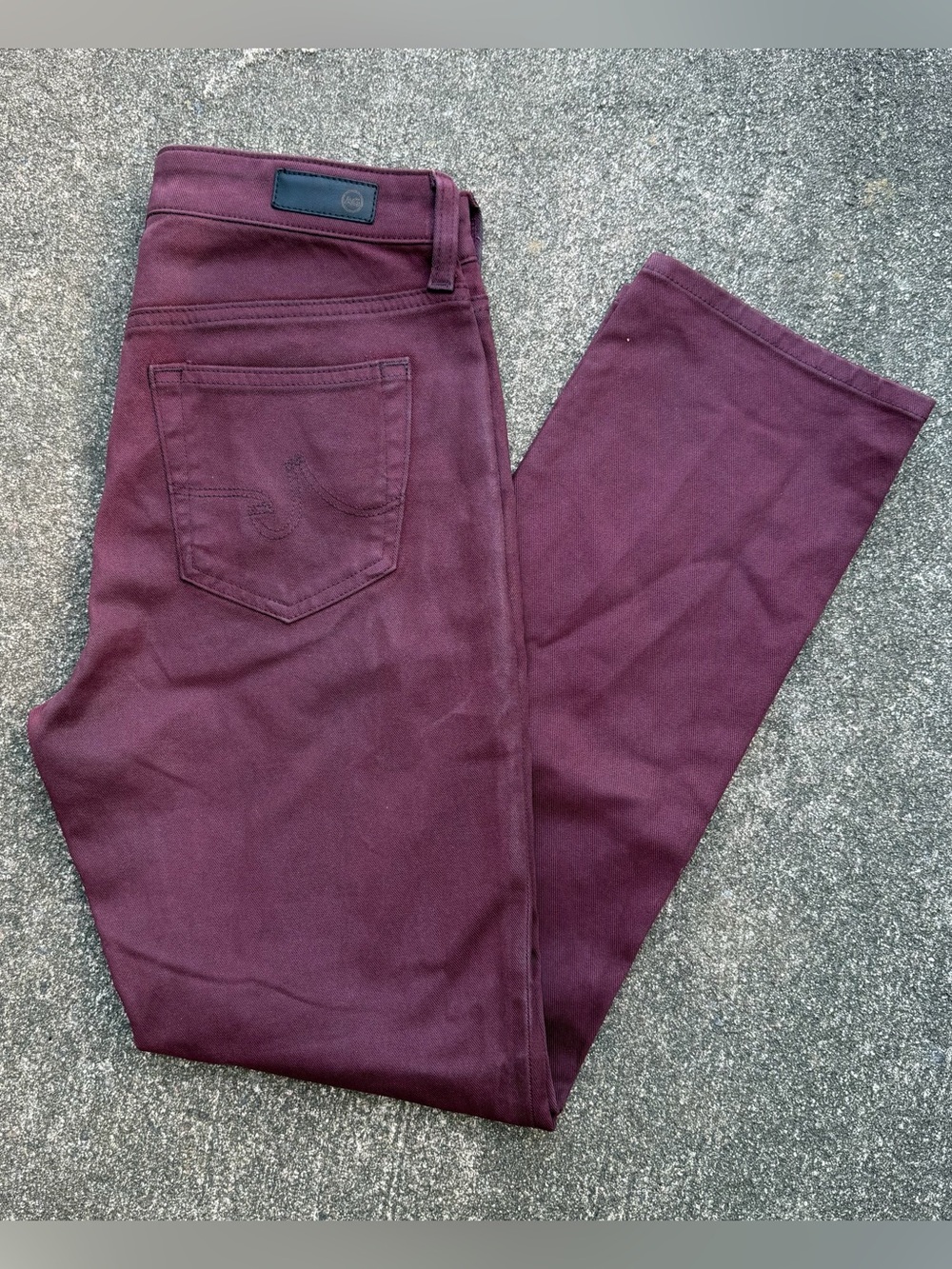 AG Women’s Mari Mid Rise Slim Straight Coated Denim Jeans Size 29 LT Winery NWT